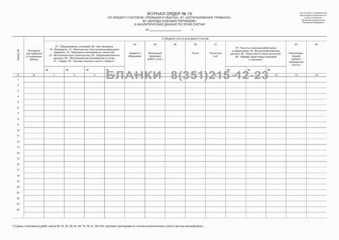 Журнал ордер 4 образец